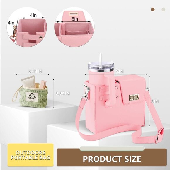 Outdoor Portable Crossbody Water Bottle Bag Insulated Adjustable for Women - Picture 2 of 7